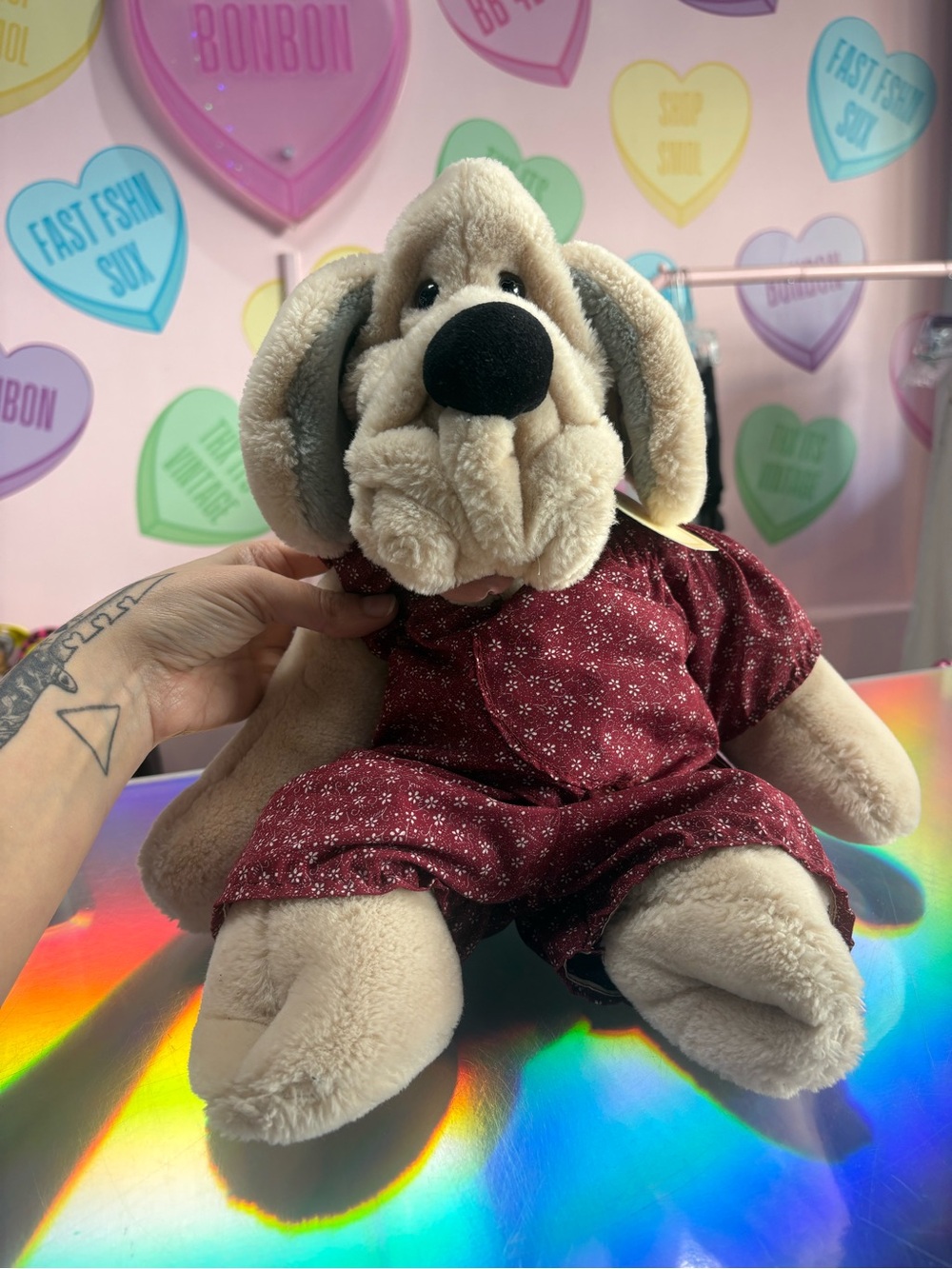 Vintage 80s Wrinkles Dog Plush Puppet